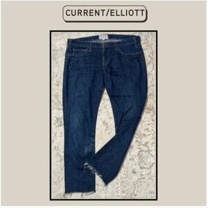 Current/Elliott The Roller Bonfire Raw Hem Relaxed Fit Ankle Jeans Sz 27